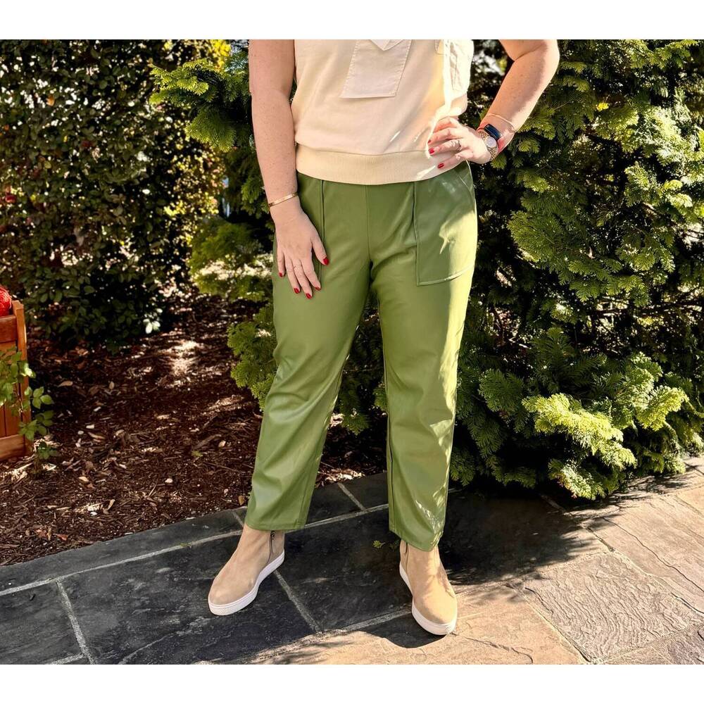 NEW CES FEMME faux leather drawstring jogger pants in olive